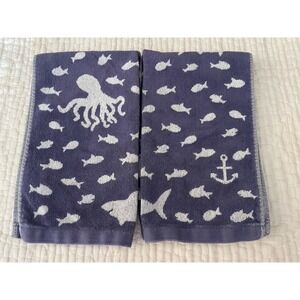 Set of 2 Vintage Pottery Barn Kids Hand Towel w/ reversible Sea Creature print